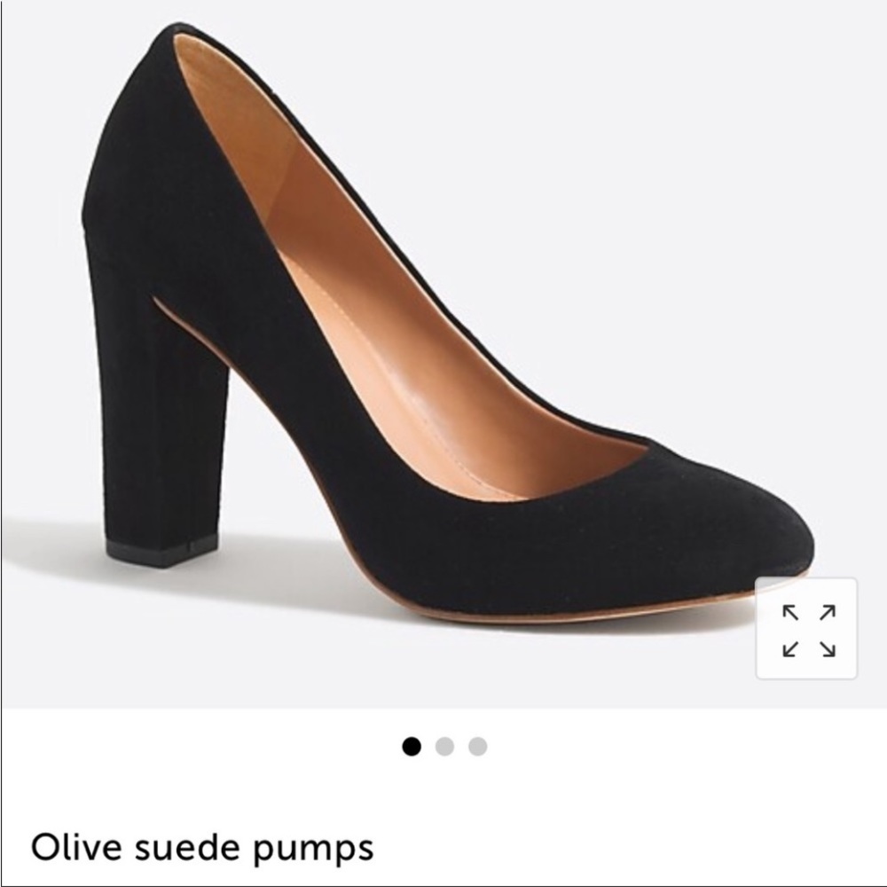 J Crew suede black pumps with round toe and square heel size 8